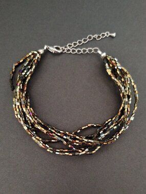 Multi strand metallic bugle bead bracelet